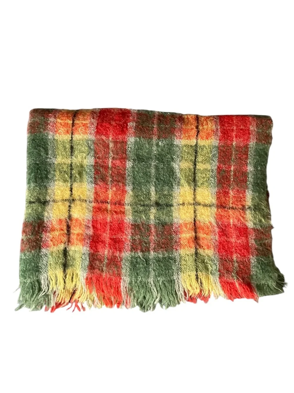 EATONS CANADA Vintage Buchanan Plaid Mohair Throw Blanket Red, Green & Yellow